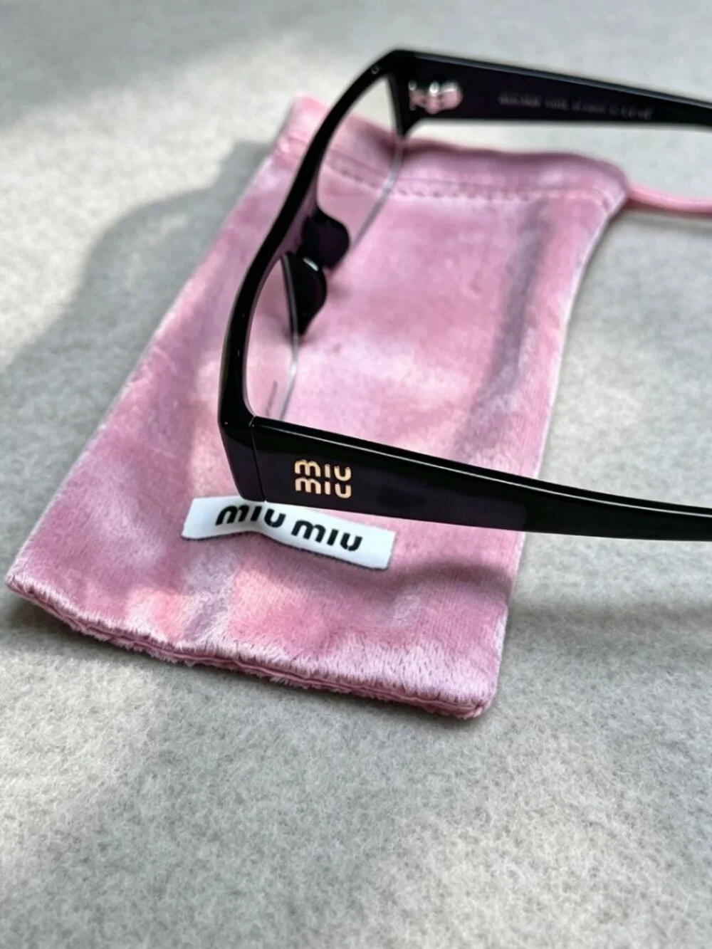Miu Miu Black Logo Sunglasses with Pink Velvet Pouch